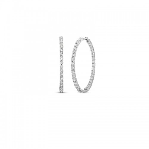 Roberto Coin 18K White Gold Rhodium Plated Perfect Hoop Extra Large Diamond Hoop Earrings