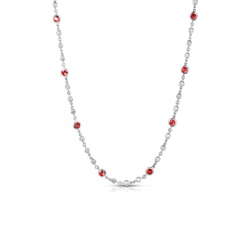 Roberto Coin 18K White Gold Rhodium Plated Diamonds By The Inch Ruby And Diamond Necklace