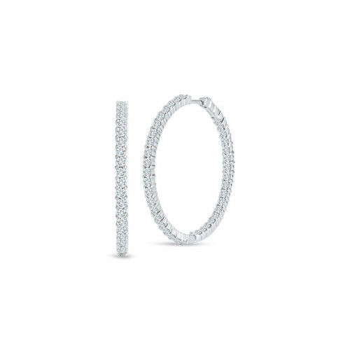 Roberto Coin 18K White Gold Perfect Diamond Hoops Large Inside Outside Hoop Earrings