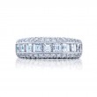 Platinum Square Emerald-Cut Diamond Single-Row Channel Set Micro Pav&eacute; Band