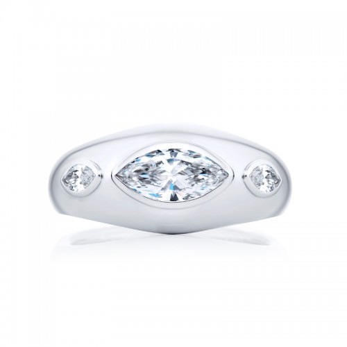 Platinum Marquise Diamond Single-Row GIA Certified Men's Wedding Band