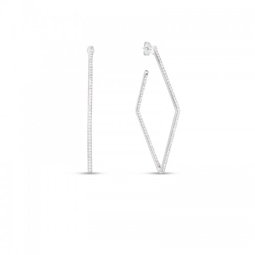 Roberto Coin 18K White Gold Rhodium Plated Perfect Hoop Square Shape Diamond Hoop Earrings