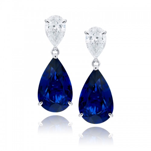 Platinum Pear-Shaped Sapphire Drop Earrings