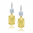 Platinum and 18K Yellow Gold Oval Fancy Light Yellow Diamond Certified Earrings