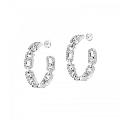 18K White Gold Move Link Small Hoop Earrings