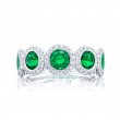Platinum Round Emerald Single-Row Bezel Set Micro Pav&eacute; Band