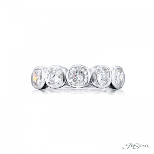 Platinum Cushion-Cut Diamond Single-Row Bezel Set Band