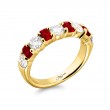 18K Yellow Gold Emerald-Cut Ruby and Round Diamond Single-Row Band