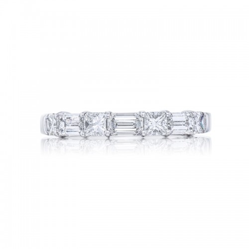 Platinum Emerald-Cut and Radiant-Cut Diamond Single-Row East-West Band