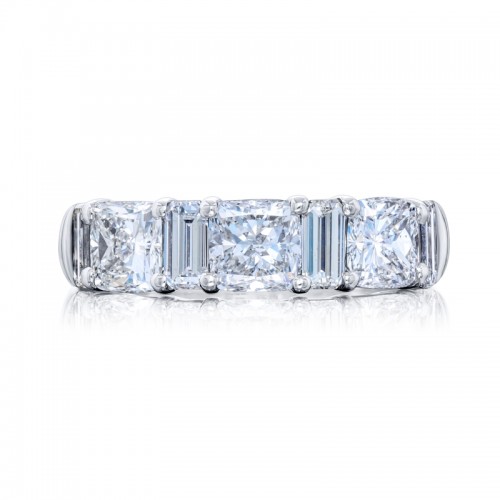 Platinum Cushion-Cut and Emerald-Cut Diamond Single-Row Band
