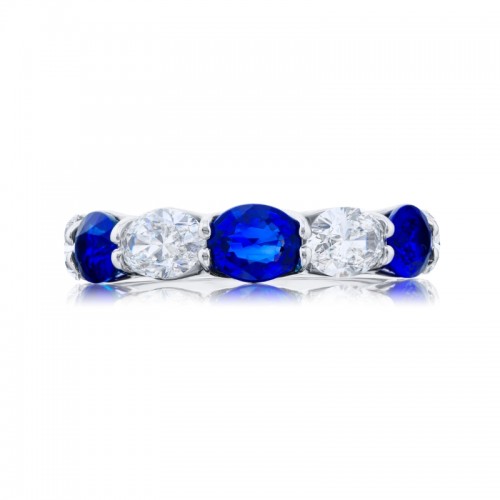 Platinum Oval Sapphire and Diamond Single-Row East-West Band