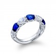 Platinum Oval Sapphire and Diamond Single-Row East-West Band
