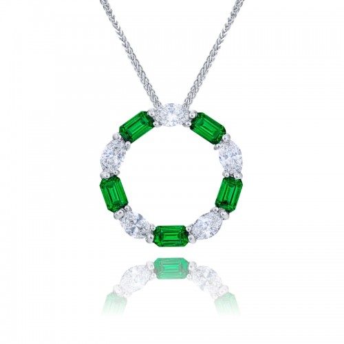 Platinum Emerald-Cut Emerald Circle Pendant