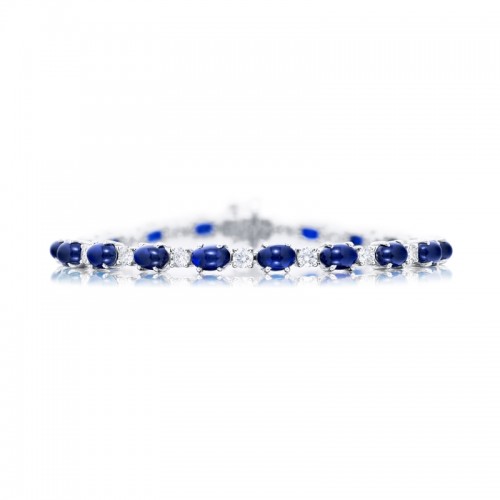Platinum Oval Cabochon Sapphire and Diamond Bracelet