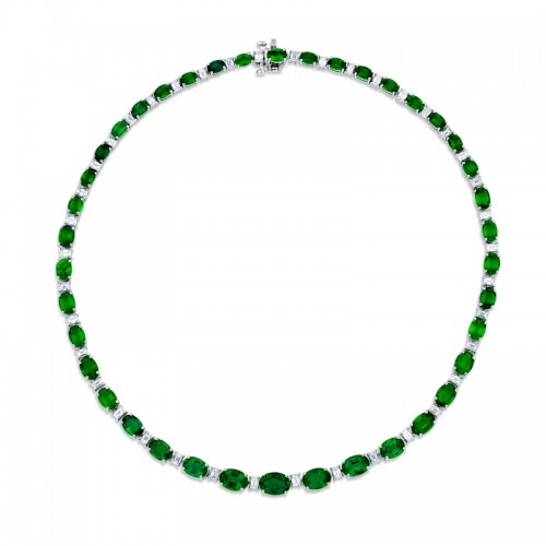 Platinum Oval Emerald and Diamond Certified Necklace