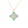 Roberto Coin 18K Yellow And White Rhodium Plated Gold Princess Flowere Turquoise And Diamond Flower Pendant