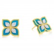 Roberto Coin 18K Yellow And White Rhodium Plated Gold Princess Flower Turquoise And Diamond Flower Stud Earrings