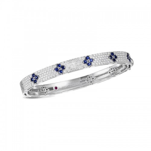 Roberto Coin 18K White Gold Rhodium Plated Love In Verona Sapphire And Diamond Bangle Bracelet