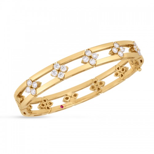 Roberto Coin 18K Yellow Gold Love In Verona Diamond Flower Station Bangle