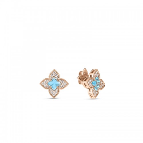 Roberto Coin 18K Rose Gold Venetian Princess Carnival Pave Diamond And Genstone Flower Stud Earrings