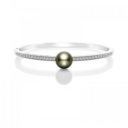 Mikimoto 18K White Gold South Sea Pearl Rhodium Plated Classic Bangle
