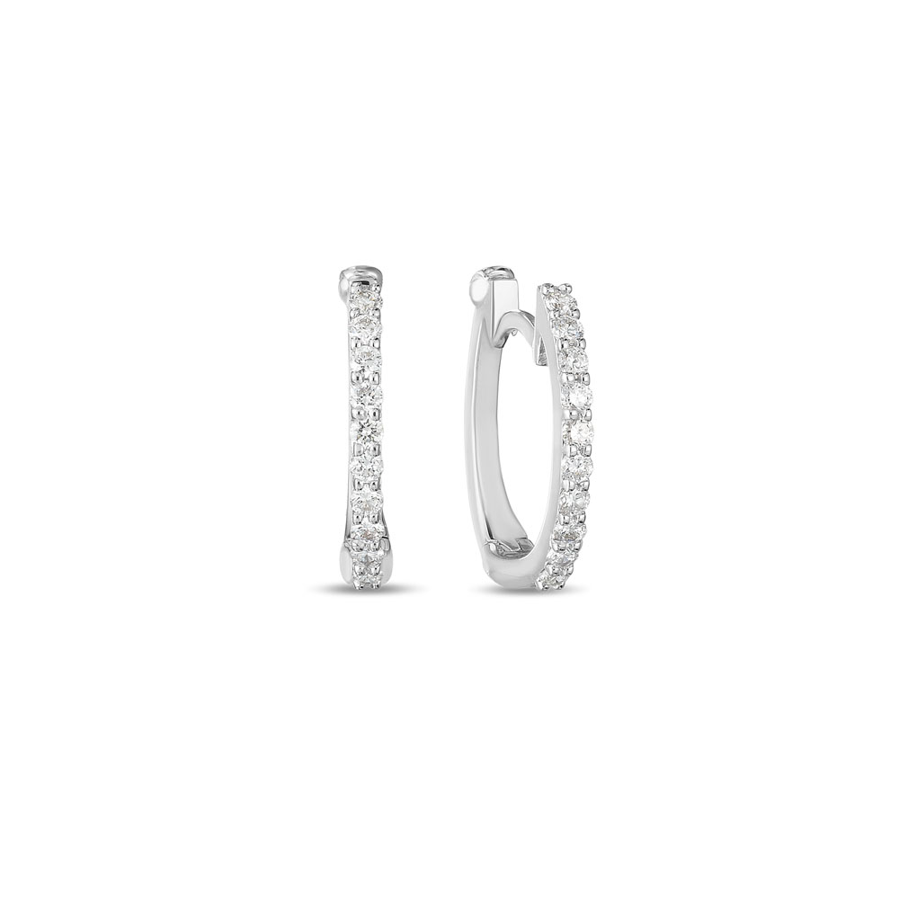 Roberto Coin 18K White Gold Rhodium Plated Perfect Diamond Hoop Micro Pave Huggy Hoop Earrings