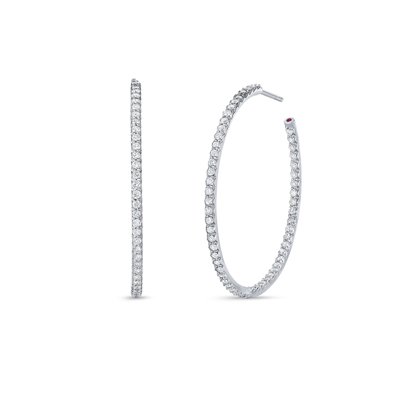 Roberto Coin 18K White Gold Rhodium Plated Perfect Hoop Diamond Hoop Earrings