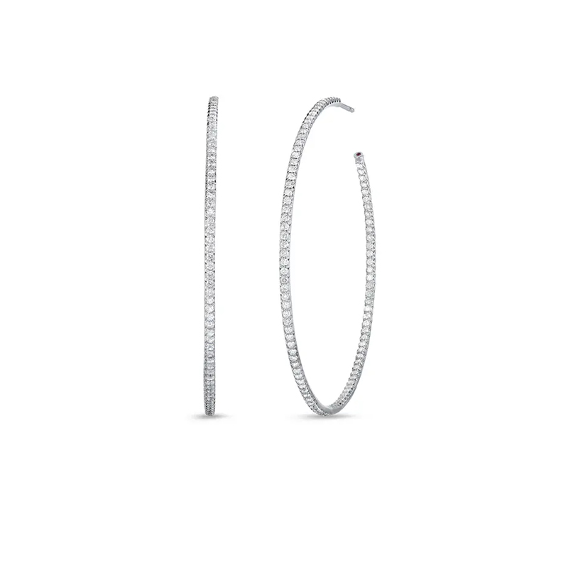 Roberto Coin 18K White Gold Rhodium Plated Perfect Diamond Large Hoop Earrings