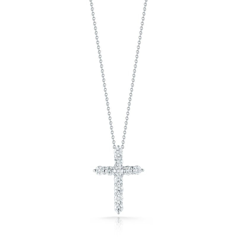 Roberto Coin 18K White Gold Rhodium Plated Tiny Treasures Small Diamond Cross Pendant
