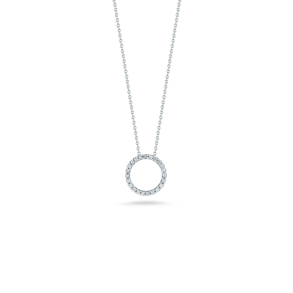 Roberto Coin 18K White Gold Rhodium Plated Tiny Treasures Circle Extra Small Diamond Circle Pendant Necklace