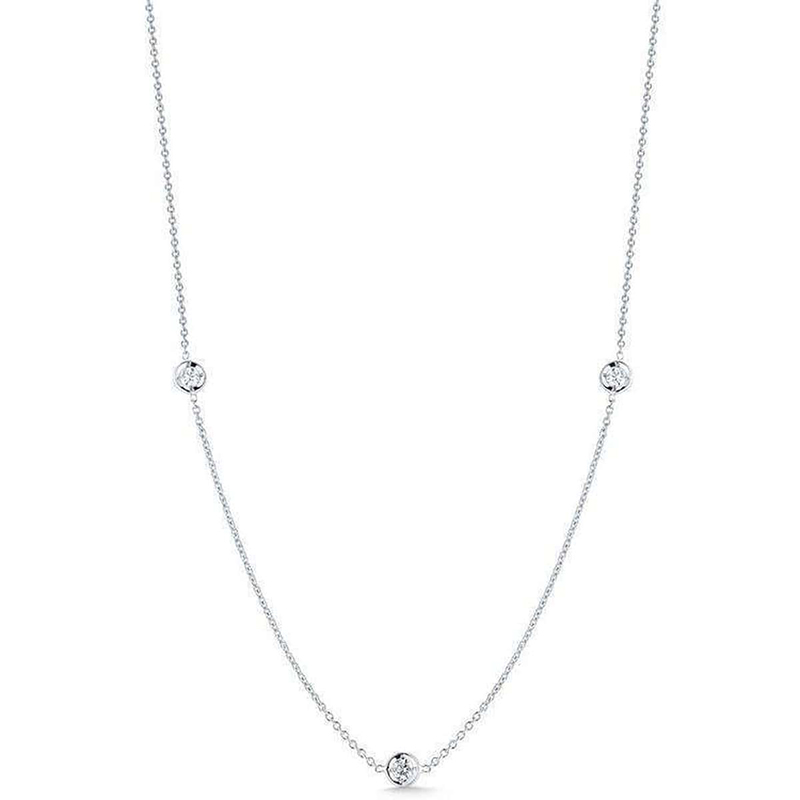 Roberto Coin 18K White Gold Rhodium Plated Diamonds By The Inch 3 Station Diamond Necklace