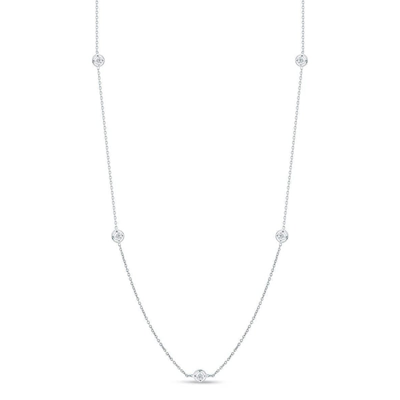 Roberto Coin 18K White Gold Rhodium Plated Diamonds By The Inch 7 Station Diamond Necklace