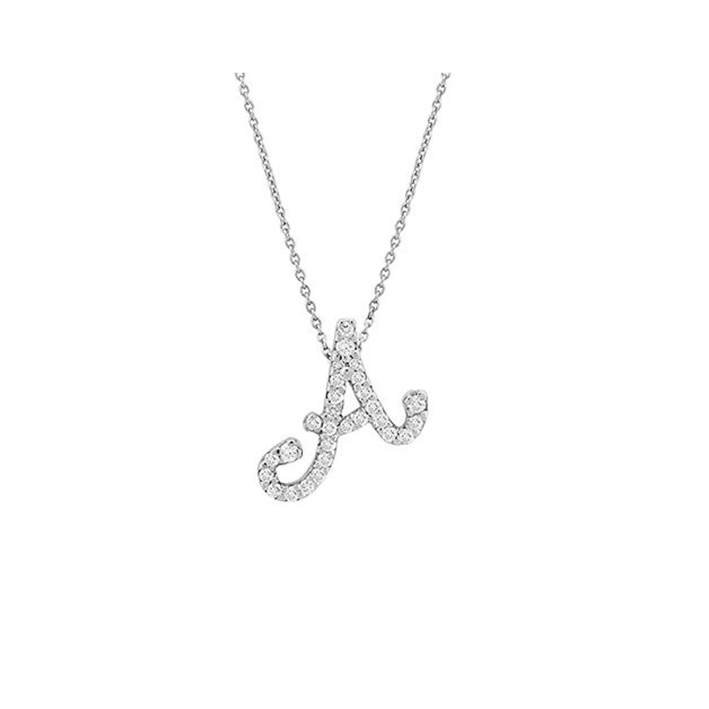 Roberto Coin 18K White Gold Rhodium Plated Tiny Treasures Love Letters Cursived "A" Diamond Pendant