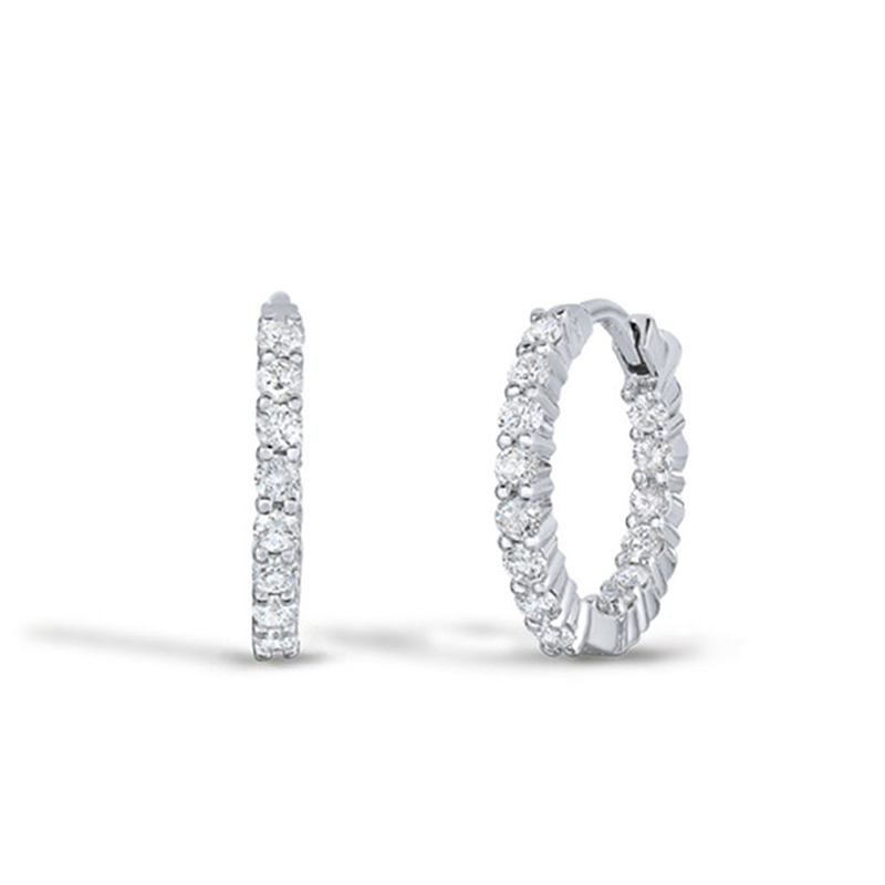 Roberto Coin 18K White Gold Rhodium Plated Perfect Diamond Petite Diamond Huggie Hoop Earrings