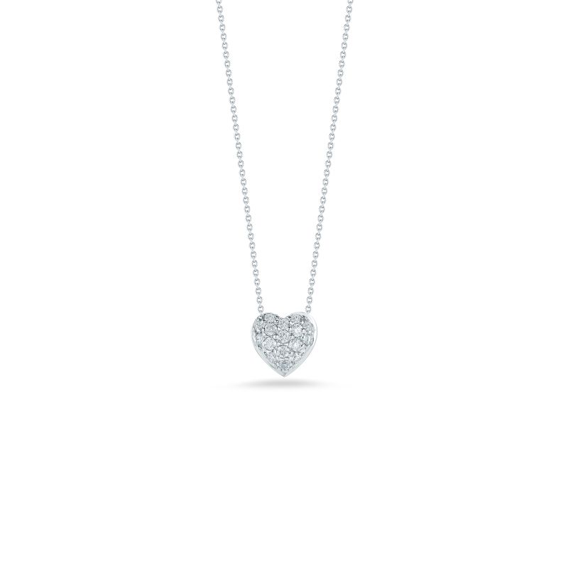 Roberto Coin 18K White Gold Tiny Treasure Diamond Baby Puffed Heart Pendant Necklace