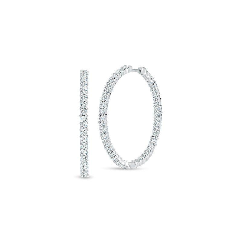 Roberto Coin 18K White Gold Perfect Diamond Hoops Large Inside Outside Hoop Earrings