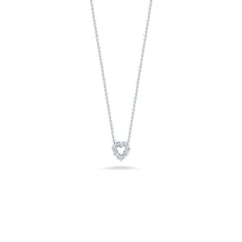 Roberto Coin 18K White Gold Rhodium Plated Tiny Treasures Diamond Baby Open Heart Pendant Necklace