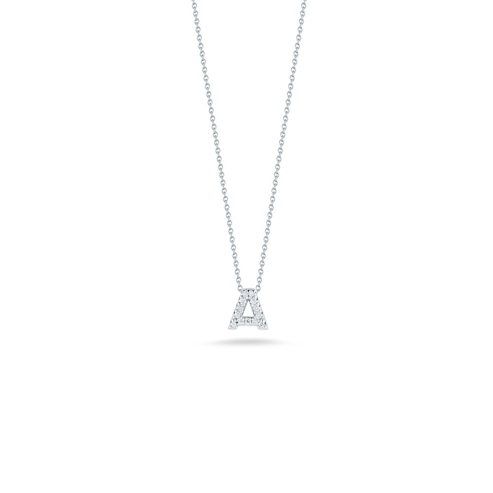 Roberto Coin 18K White Gold Rhodium Plated Tiny Treasures Love Letter Diamond "A" Pendant Necklace