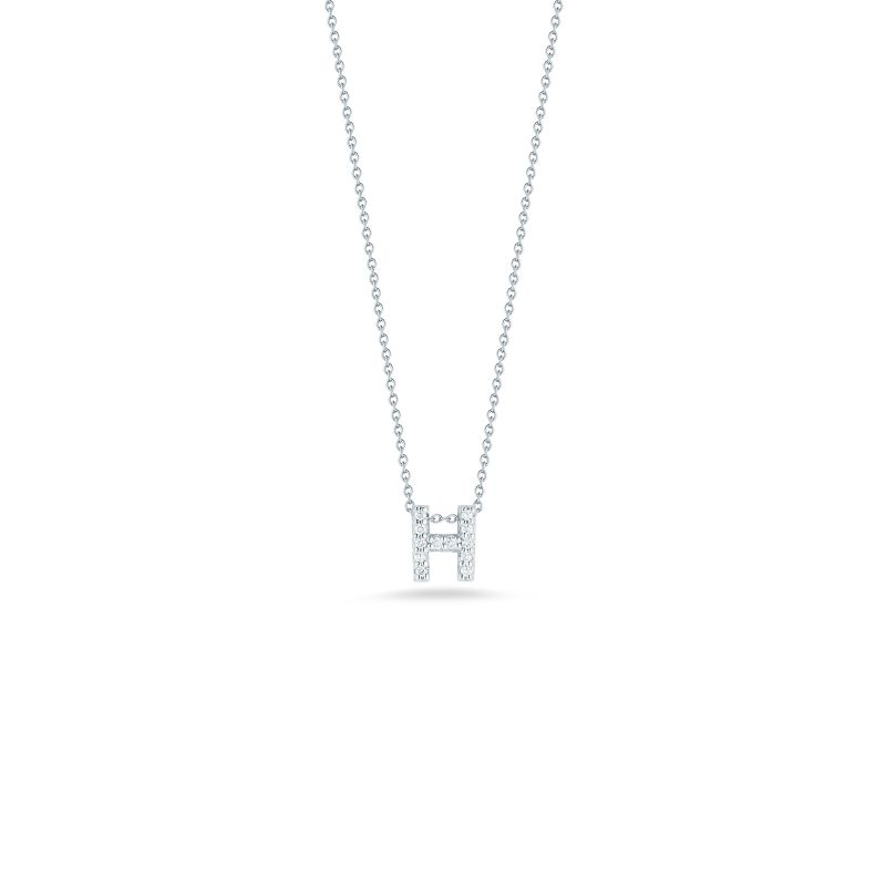 Roberto Coin 18K White Gold Rhodium Plated Tiny Treasures Love Letter Diamond "H" Pendant Necklace