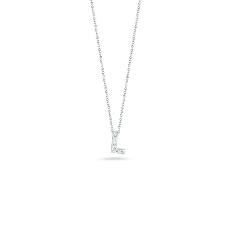 Roberto Coin 18K White Gold Rhodium Plated Tiny Treasures Love Letter Diamond "L" Pendant Necklace