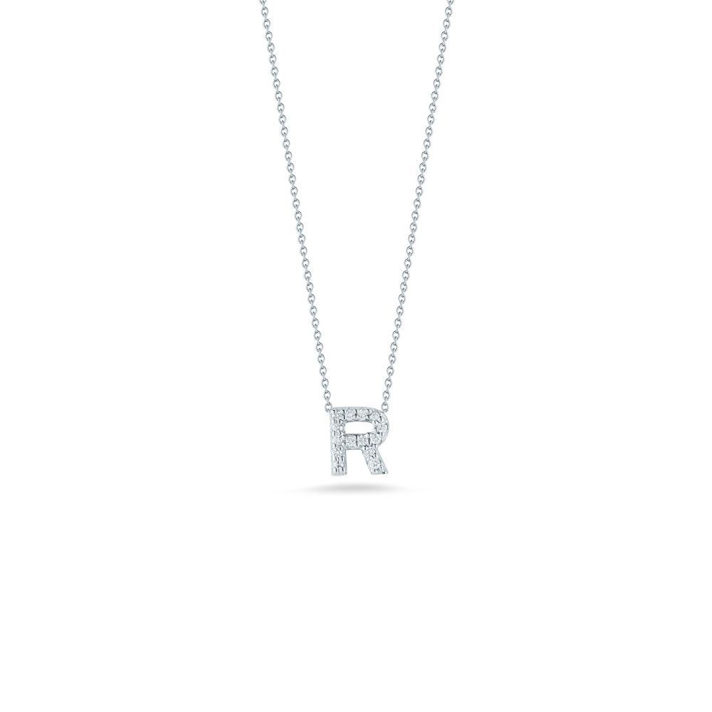 Roberto Coin 18K White Gold Rhodium Plated Tiny Treasures Love Letter Diamond "R" Pendant Necklace
