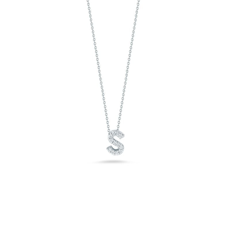 Roberto Coin 18K White Gold Rhodium Plated Tiny Treasures Love Letter Diamond "S" Pendant Necklace
