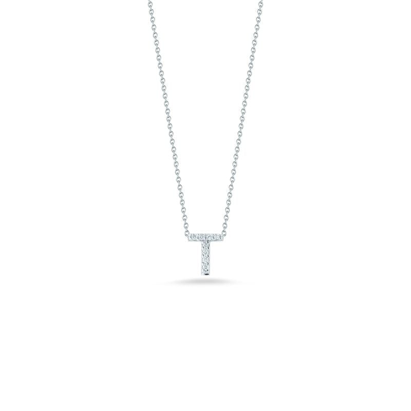 Roberto Coin 18K White Gold Rhodium Plated Tiny Treasures Love Letter Diamond "T" Pendant Necklace