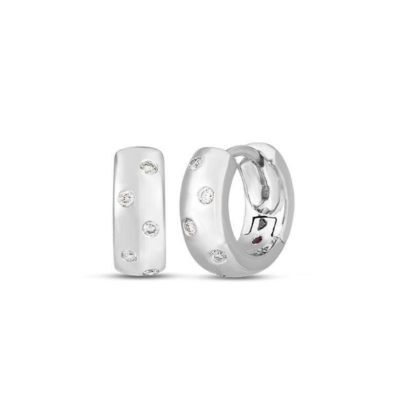 Roberto Coin 18K White Gold Rhodium Plated Diamond Wrap Huggie Hoop Earrings