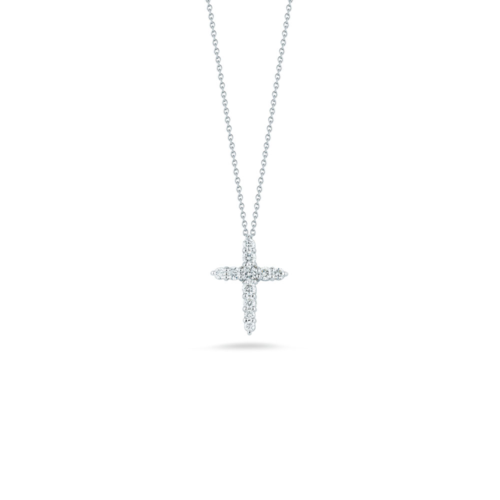 Roberto Coin 18K White Gold Rhodium Plated Tiny Treasures Diamond Cross Pendant