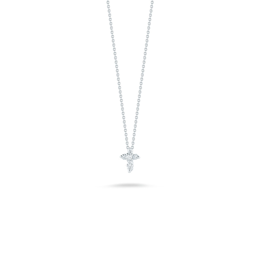 Roberto Coin 18K White Gold Tiny Treasure Diamond Baby Cross Pendant Necklace