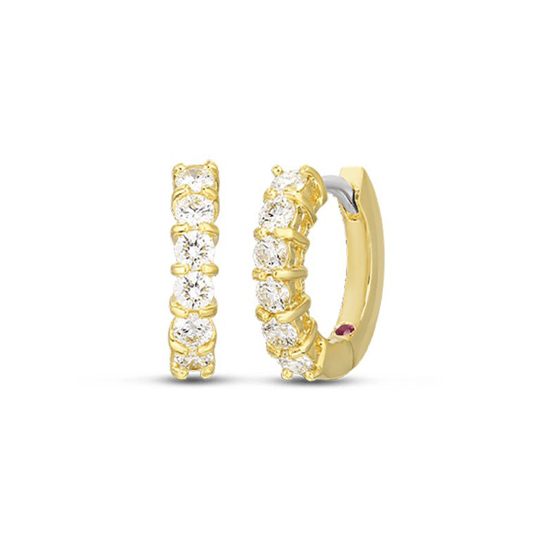 Roberto Coin 18K Yellow Gold Perfect Diamond Hoops Single Line Huggie Hoop Earrings