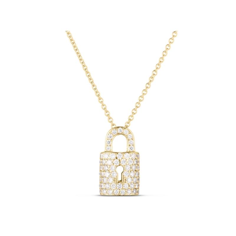 Roberto Coin 18K Yellow Gold Tiny Treasures Diamond Lock Charm Necklace