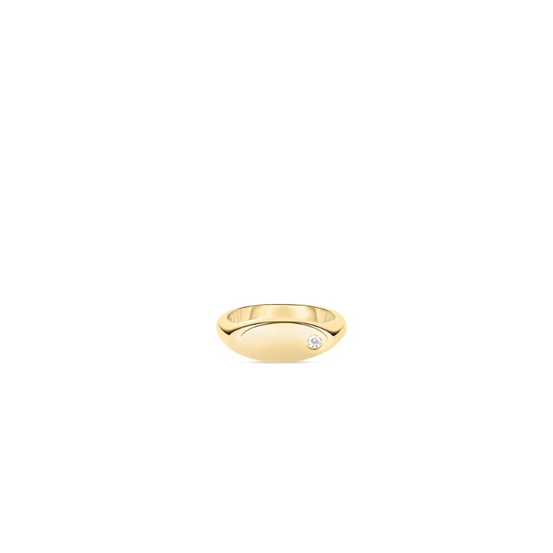 Roberto Coin 18K Yellow Gold Designer Gold Small Diamond Signet Ring