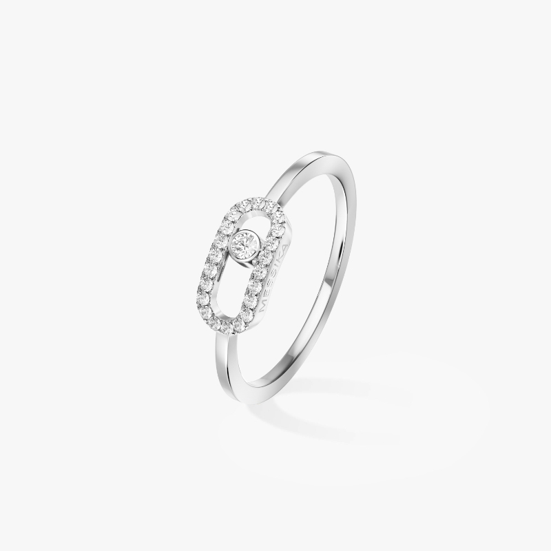18K White Gold Move Uno Half Pave Ring